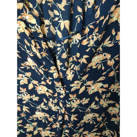 Cynthia Rowley Woman 3X Blouse V Neck Blue Coral Floral Semi Sheer Pullover 3/4 - Picture 4 of 11